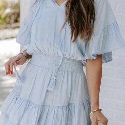 Levency Flounce V Neck Cake Skirt Dress