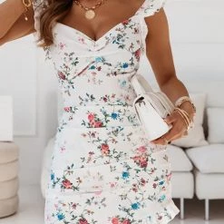 Levency Floral Ruffles V Neck Bodycon Mini Dress 26 Levency Floral Ruffles V Neck Bodycon Mini Dress