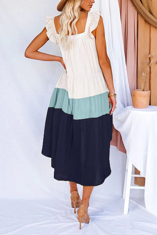 Levency New In Square High Low Tiered Colorblock Midi Dress 8 Levency New In Square High Low Tiered Colorblock Midi Dress