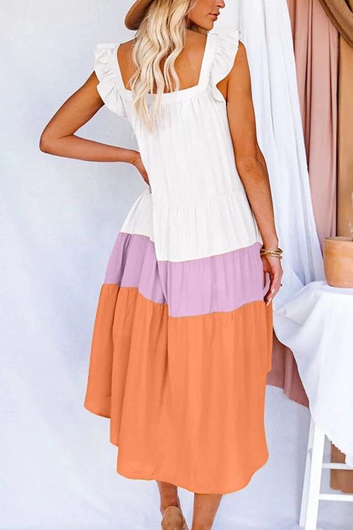 Levency New In Square High Low Tiered Colorblock Midi Dress 6 Levency New In Square High Low Tiered Colorblock Midi Dress