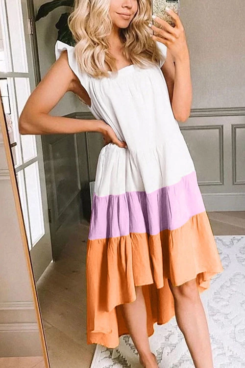 Levency New In Square High Low Tiered Colorblock Midi Dress 1 Levency New In Square High Low Tiered Colorblock Midi Dress
