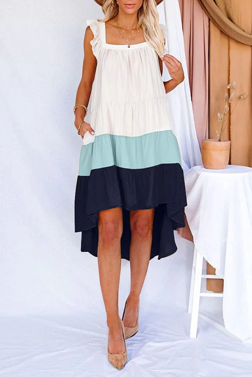 Levency New In Square High Low Tiered Colorblock Midi Dress 2 Levency New In Square High Low Tiered Colorblock Midi Dress