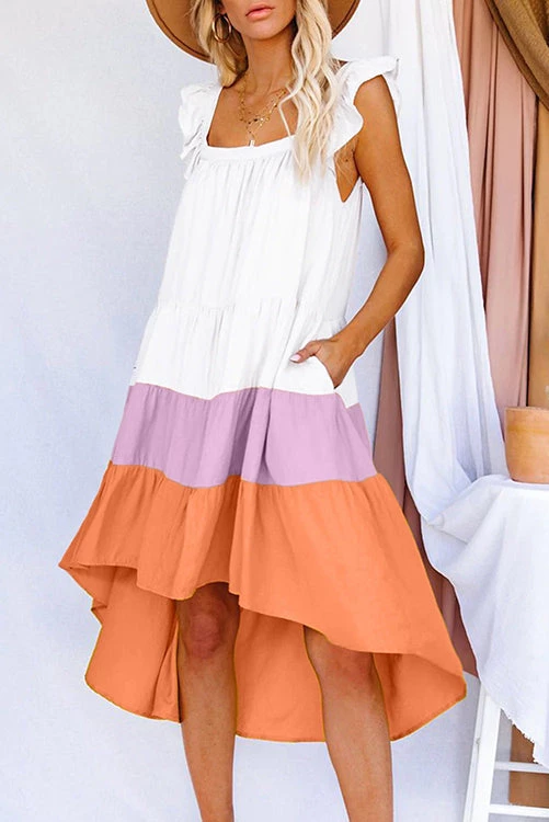 Levency New In Square High Low Tiered Colorblock Midi Dress 10 Levency New In Square High Low Tiered Colorblock Midi Dress