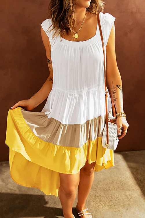 Levency New In Square High Low Tiered Colorblock Midi Dress 3 Levency New In Square High Low Tiered Colorblock Midi Dress