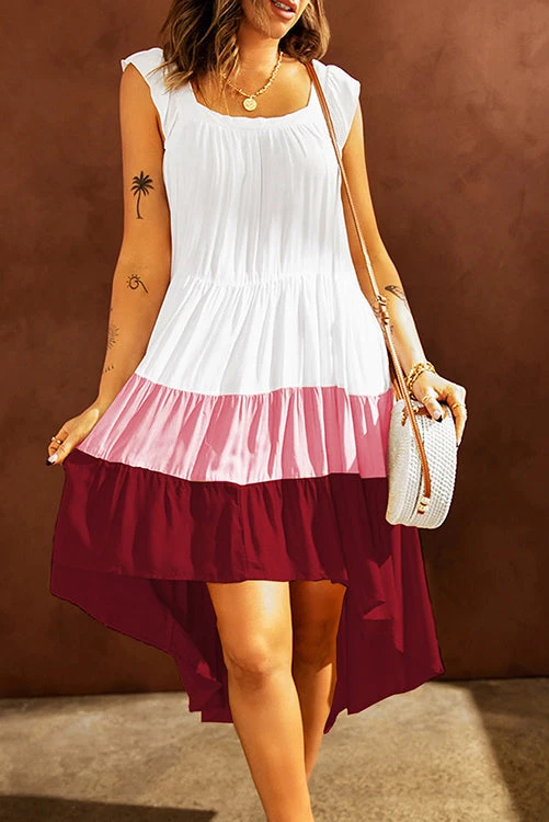 Levency New In Square High Low Tiered Colorblock Midi Dress 4 Levency New In Square High Low Tiered Colorblock Midi Dress