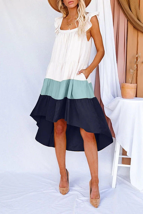 Levency New In Square High Low Tiered Colorblock Midi Dress 5 Levency New In Square High Low Tiered Colorblock Midi Dress