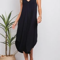 Levency New In I THINK NOT V Neck Tank Midi Dress
