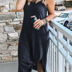 Levency New In I THINK NOT V Neck Tank Midi Dress