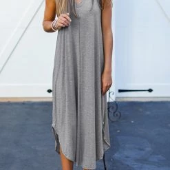 Levency New In I THINK NOT V Neck Tank Midi Dress