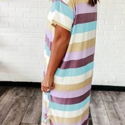 Levency Multi Color Striped V Neck Dress
