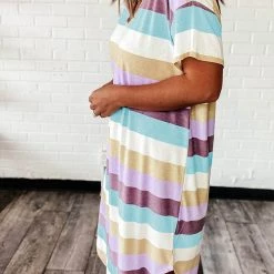 Levency Multi Color Striped V Neck Dress