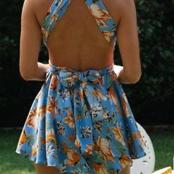 Levency New In Floral Halter Neck Backless Mini Dress 22 Levency New In Floral Halter Neck Backless Mini Dress