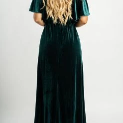 Levency New In Velvet Wlastic Waist Slit Maxi Dress