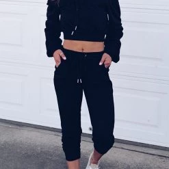Levency New In Off Shoulder Drawstring Crop Jogger Pants Set