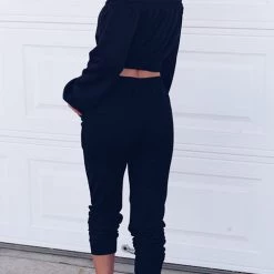 Levency New In Off Shoulder Drawstring Crop Jogger Pants Set
