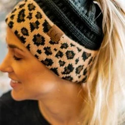 Levency New In Animal Print Messy Bun Beanie