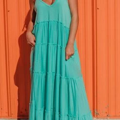 Levency New In Tiered Pockets Slip Maxi Dress