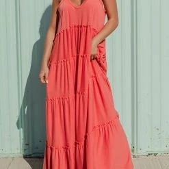 Levency New In Tiered Pockets Slip Maxi Dress