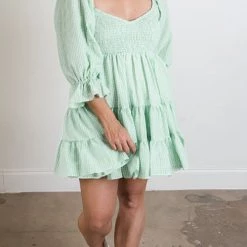 Levency New In Smocked Gingham Babydoll Dress