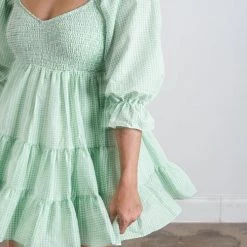 Levency New In Smocked Gingham Babydoll Dress