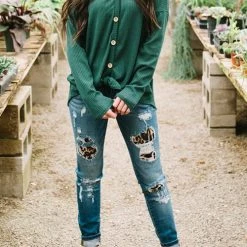 Levency New In Leopard Patches Distressed Jeans