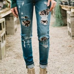 Levency New In Leopard Patches Distressed Jeans