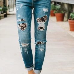 Levency New In Leopard Patches Distressed Jeans