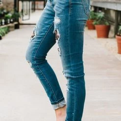 Levency New In Leopard Patches Distressed Jeans