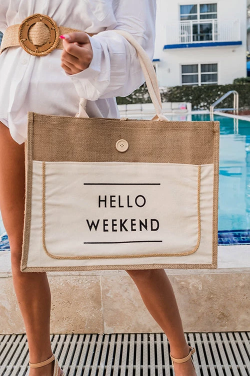 Levency HELLO WEEKEND Jute Tote Bag 3 Levency HELLO WEEKEND Jute Tote Bag