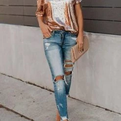 Levency New In Sequin Dew Shoulder Blouse