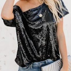 Levency New In Sequin Dew Shoulder Blouse
