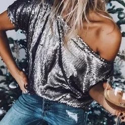 Levency New In Sequin Dew Shoulder Blouse