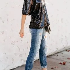 Levency New In Sequin Dew Shoulder Blouse