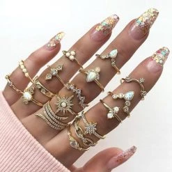 Levency Rinestone Boho 17PCS Ring Sets