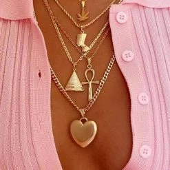 Levency Pharaoh Leaf Cross Heart Layer Necklace