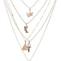 Levency Pharaoh Leaf Cross Heart Layer Necklace
