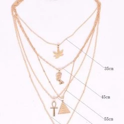Levency Pharaoh Leaf Cross Heart Layer Necklace