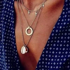 Levency New In Ring Cross Shell Layer Necklace