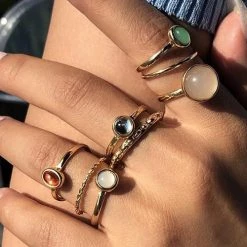 Levency Colorful Cat Eye Ring Set