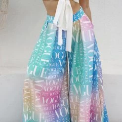 Levency New In College Print High Waist Wide Leg Pants