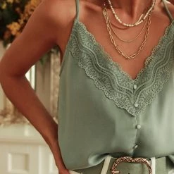 Levency New In Satin Button Lace Cami