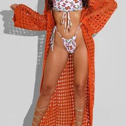 Levency Knitted Pierced Solid Color Beach Coat