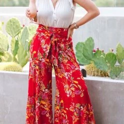 Levency Print Belted Palazzo Pant