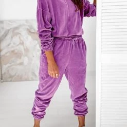 Levency New In Velvet Drawstring Hooded Joggrt Set