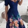 Levency New In V Neck Floral Printed Short Sleeve Dress