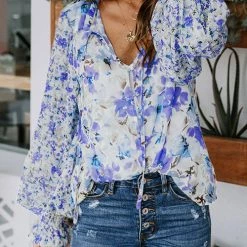 Levency Floral Button Cuffed Sleeve Blouse 14 Levency Floral Button Cuffed Sleeve Blouse