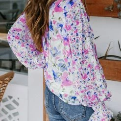 Levency Floral Button Cuffed Sleeve Blouse 17 Levency Floral Button Cuffed Sleeve Blouse