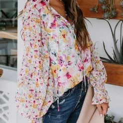 Levency Floral Button Cuffed Sleeve Blouse 22 Levency Floral Button Cuffed Sleeve Blouse