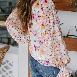 Levency Floral Button Cuffed Sleeve Blouse 18 Levency Floral Button Cuffed Sleeve Blouse