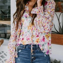 Levency Floral Button Cuffed Sleeve Blouse 20 Levency Floral Button Cuffed Sleeve Blouse
